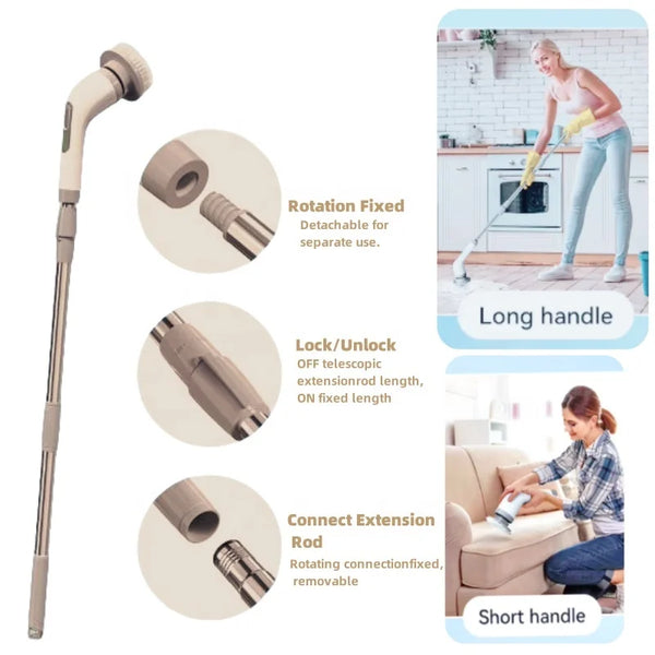 Perie de Curațat Electricǎ Multifuncționalǎ 9 in 1 , Fǎrǎ Fir, Lungime Reglabilǎ, 2 viteze